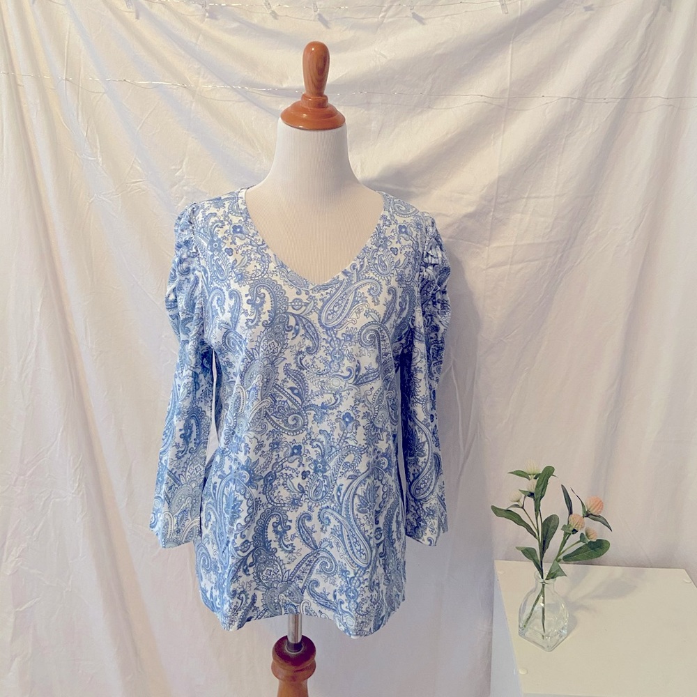 NWT Ann Taylor Paisley Cinched Sleeve Tee